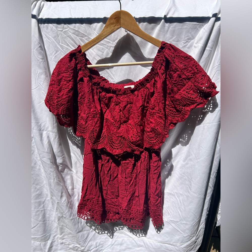 Red dress with detailed shoulders